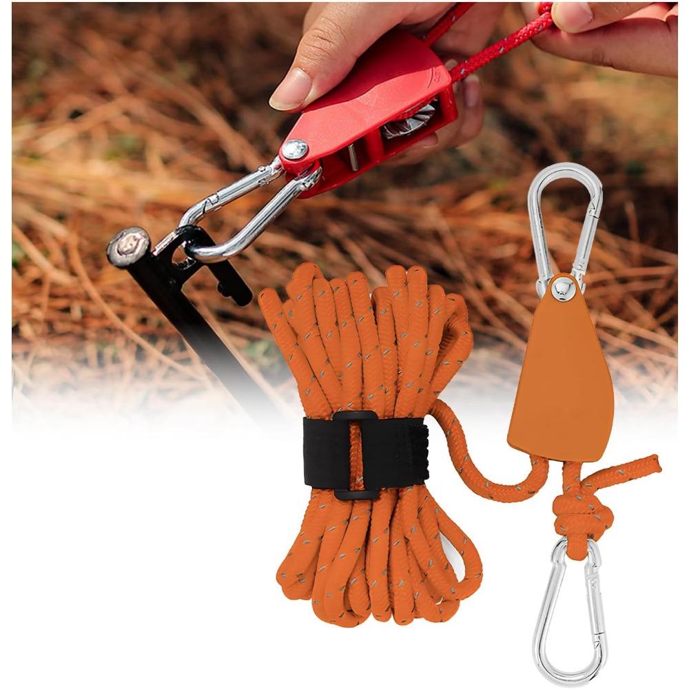 Portable Adjustable Fix Tent High Strength Fast Release Pulley Camping Rope, Camping Rope with Ratchet Pulley, Quick Setup Outdoor Guy Lines Large