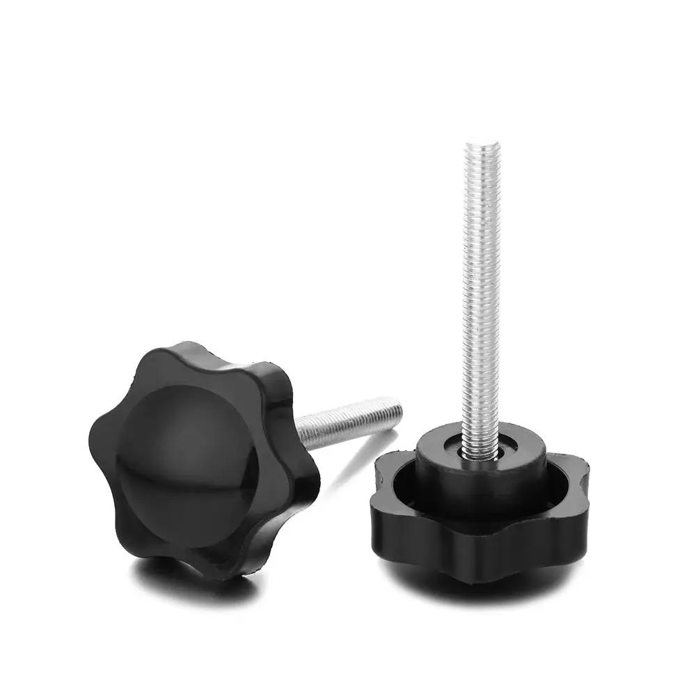 4Pcs M6 M8 Hexagon Star Knobs Grips Threaded Clamping Nut 38mm Dia Black Handle Easy To Install Screws Hardware Accessories