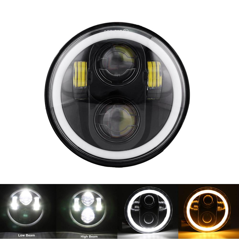 5.75" Angel Eye DRL Parts Led Moto Headlight Sportster 1200 72 48 883 Projector LED Chrome Round Headlamp