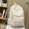 Multi-compartment Bow Pattern School Bag Multi-pocket Rucksack Floral Print Backpack  Travel