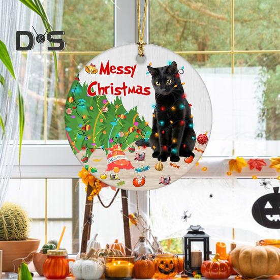 Christmas Cat Pendant Cartoon Cat with Santa Hat Ornament 2D Flat Acrylic Christmas Tree Decoration Cat Keepsake for Home Car Tree Decor