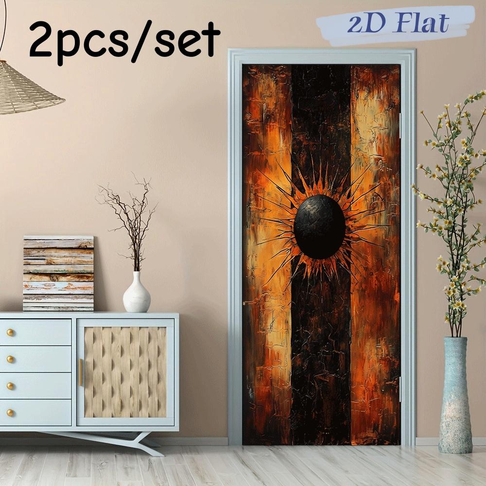 

2pcs modern abstract art decorative wall stickers retro industrial style sun pattern stickers self-adhesive removable home decor (as the picture,38.5x200cmx2)