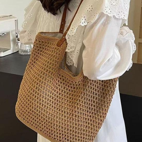 Crochet Shoulder Bag, Large Capacity Tote Bag, Lightweight Knit Handbag, Summer Beach Tote Purse for Women Holiday Commuting Daily Use