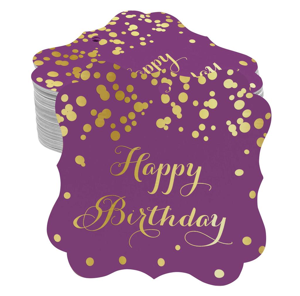 Inkdotpot Real Gold Foil Bracket Shape Paper Hang Tags Happy Birthday Favor Tags Pack Of