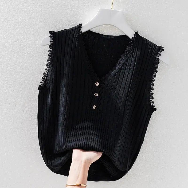 Camisole Women's Inner Suit Bottoming Loose White Outer Wear Knitted Sweater Sleeveless T-shirt Vest Summer