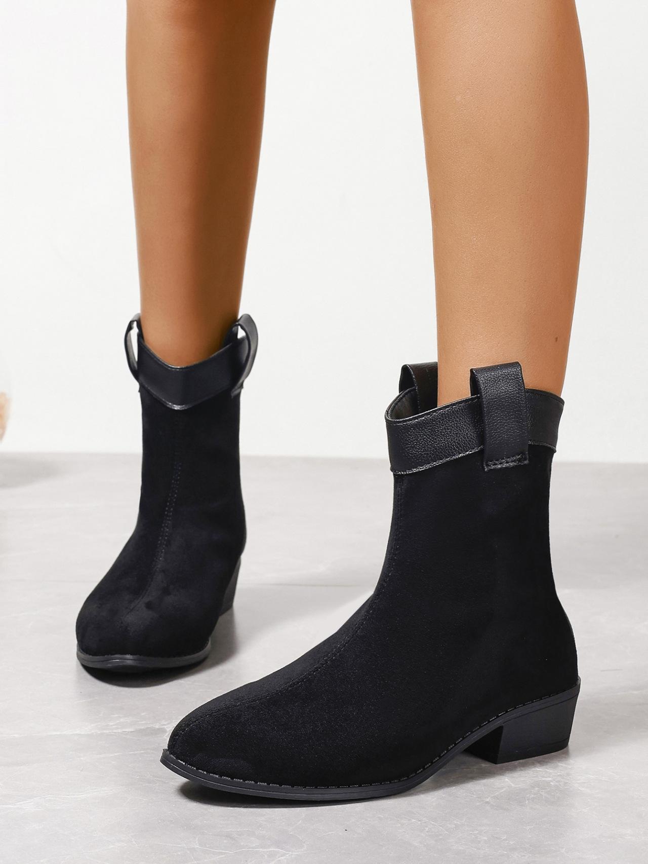 

Большого размера мягкий мех винтажные ковбойские сапоги в западном стиле женские на грубом каблуке короткие сапоги осенне-зимние матовые остроносые сапоги челси 43