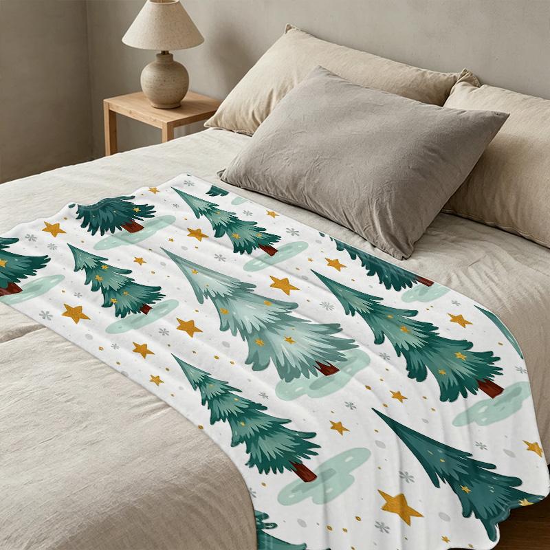 All-Season Flannel Fleece Blanket - Ultra Thick, Soft & Warm, Christmas Tree Pattern, Cozy Home Blanket for Festive Holiday Decor