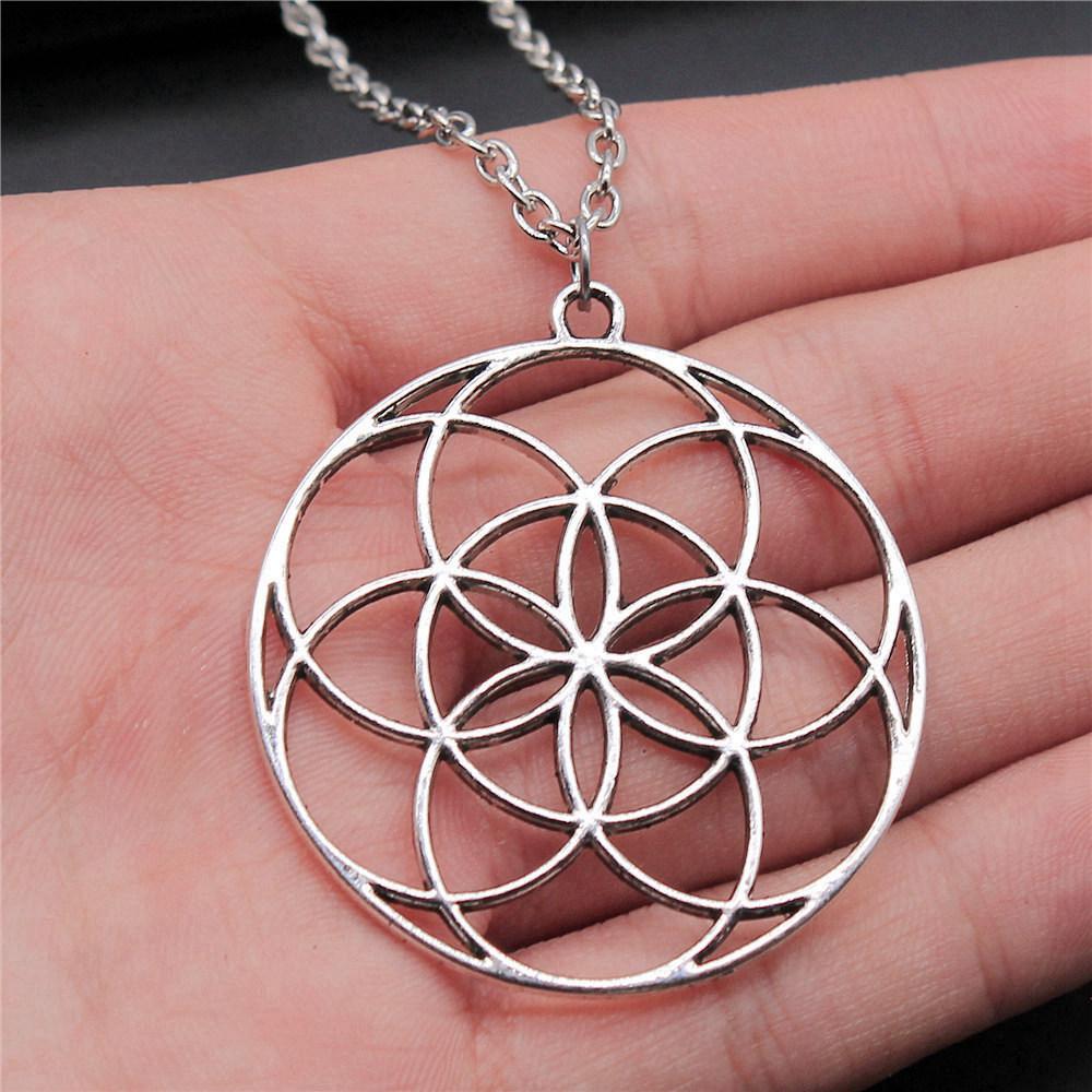 Blume des Lebens Heilige Geometrie Anhänger Antik Bronze Metall Jungen Halskette Trendiges Geschenk