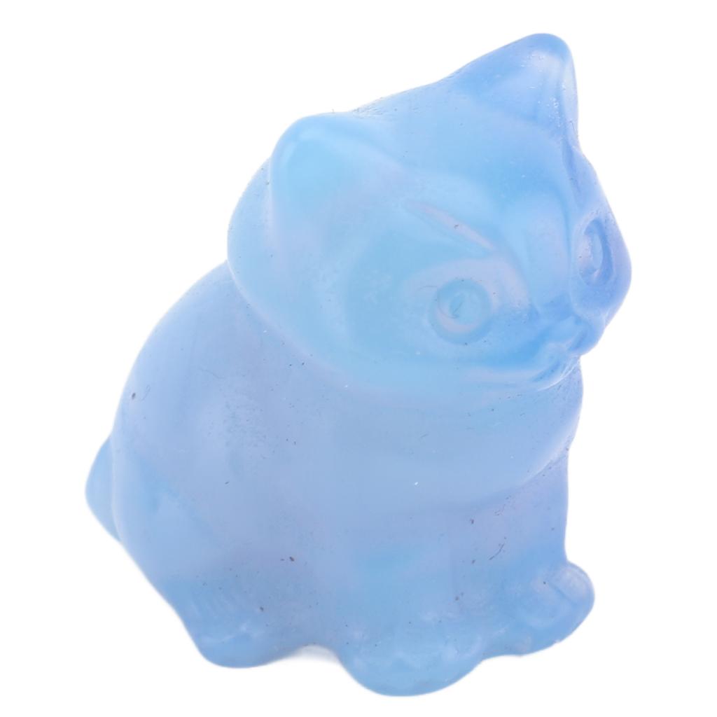 Cat Figurine Crystal Stone Carved Statue Cute Ornament for Home and Office Desk Decoration