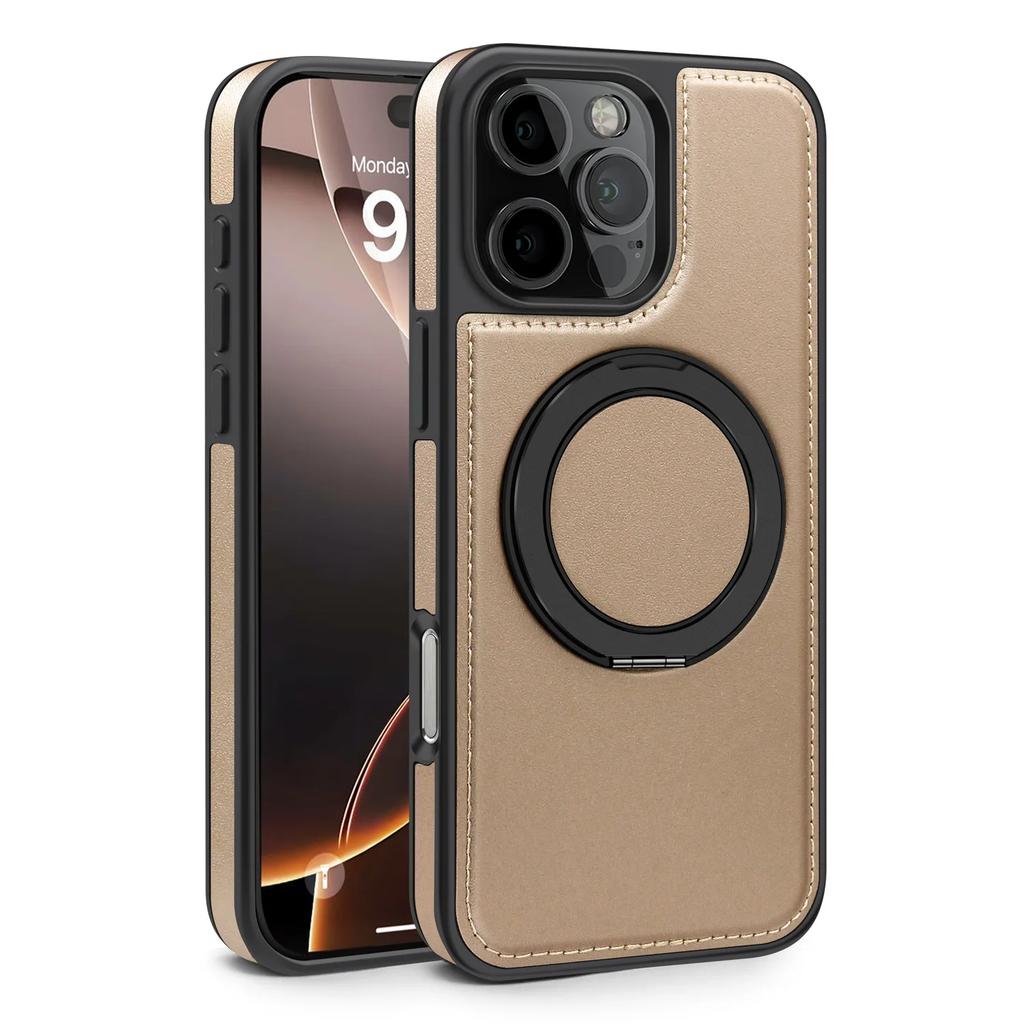 Luxury Magnetic Metal Stitching Leather Case For iPhone 17 Air 16E 16 Pro Max 15 14 Plus 13 12 Pro Max 360 Stand Phone Cover