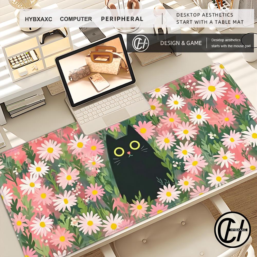 HYBXAXC Daisy Cute Cat Mouse Pad Computer Accessories Office Game Table Mats Rubber Anti-slip Keyboard Mousepad Desk Pad 40X90