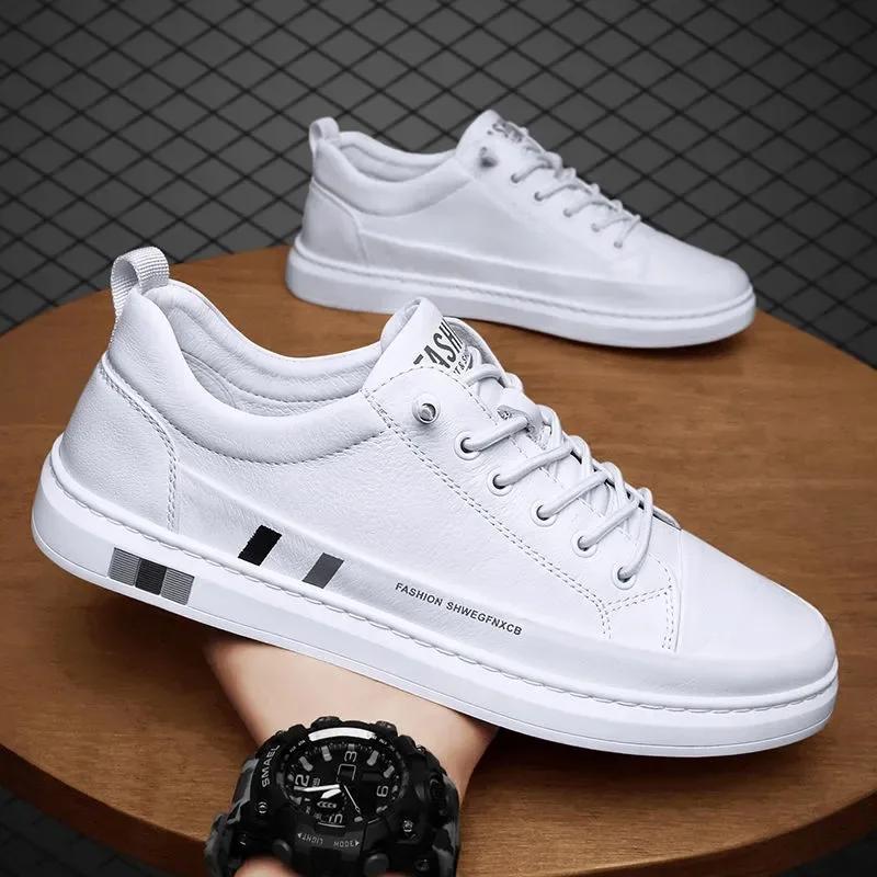 Leather Casual Shoes for Men Elastic Band Slip-on Men's Board Shoes Non-slip Wear-resistant Male Flats 2024 Men Driving Shoes
