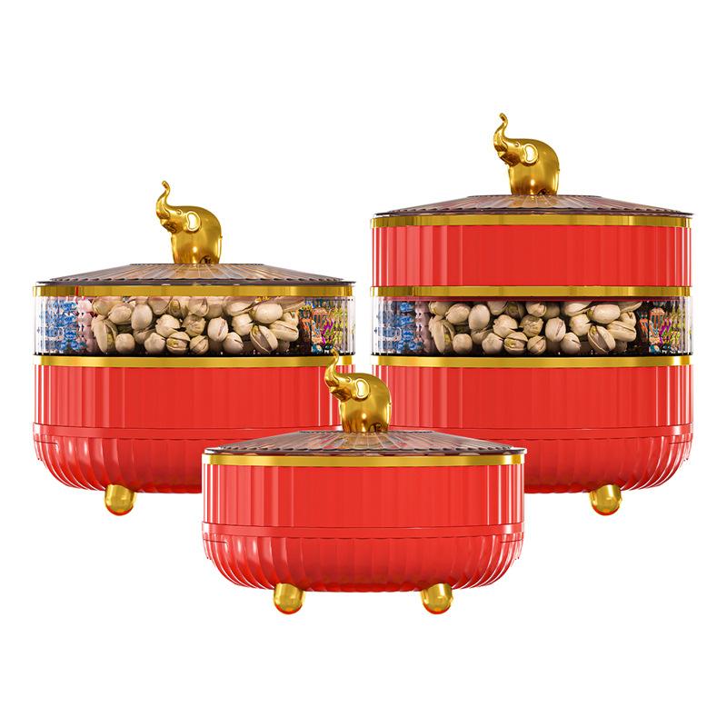 Frühlingsfestliche drehbare Süßigkeitenbox für den Haushalt, mehrschichtige Aufbewahrungsbox für Nüsse und Trockenfrüchte, transparente Trockenfrüchtebox von hohem Wert