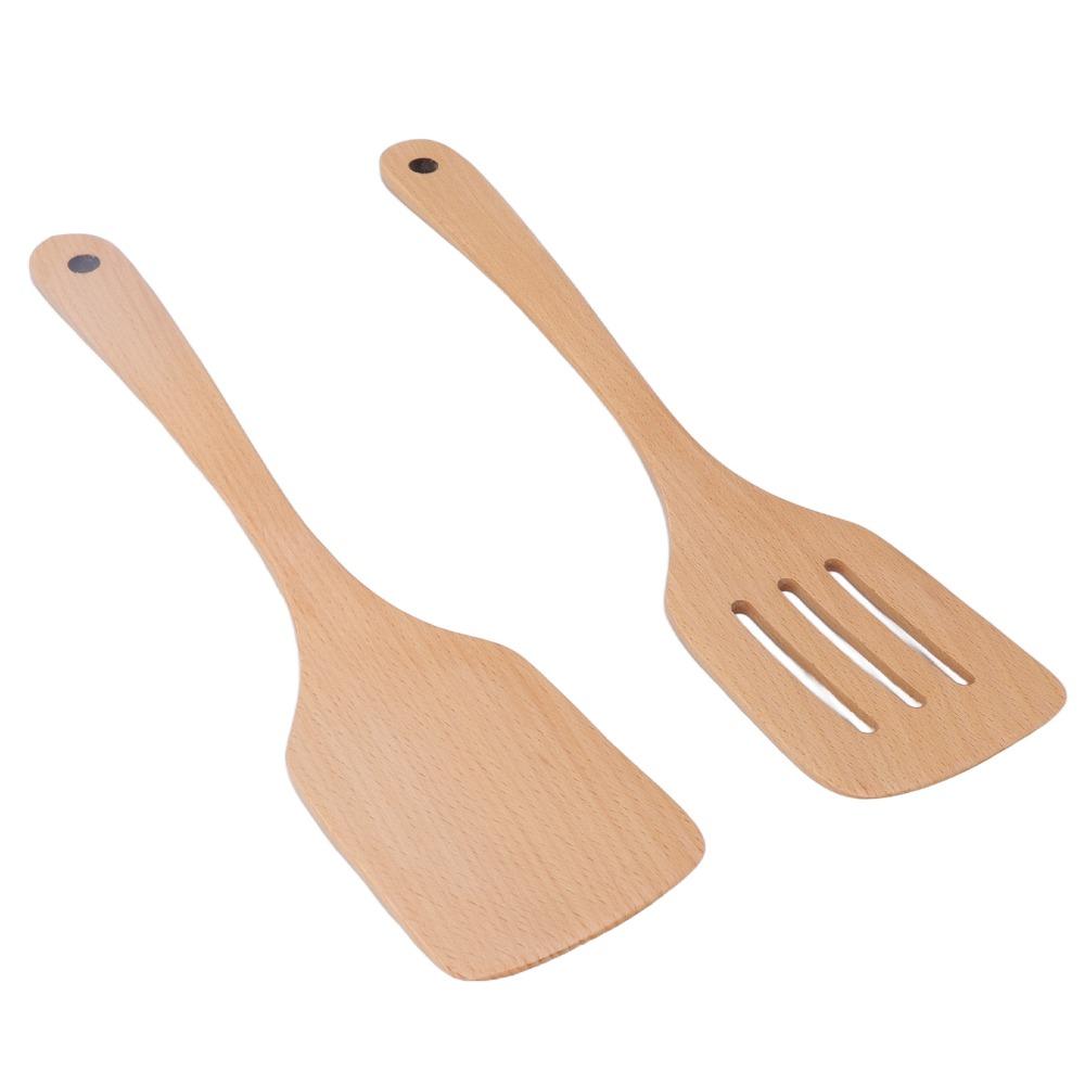 2PCS Large Size Wooden Spoons 12in Pancake Flipper Cooking Utensils Wooden Spatulas  Kitchen