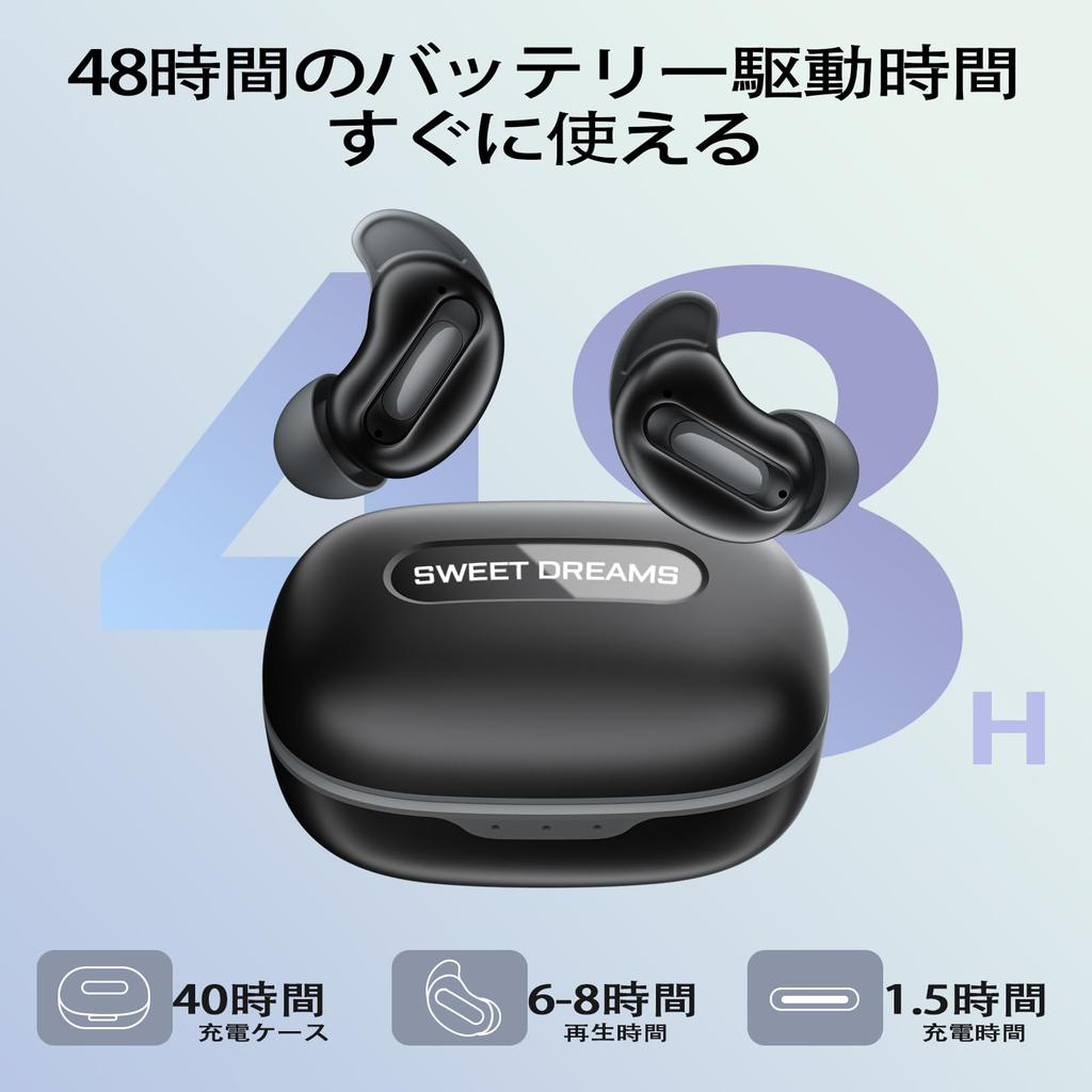 Bluetooth Earphones 2026 Bluetooth Wireless Sleep Earphones with Deep Bass 48 Hours 4ENC Noise IPX7 Low Touch Automatic Fast Compact and Side Sleep