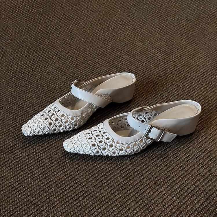 Sheepskin version~ Temperament gentle hollow mesh sandals new women's bag head half drag women's summer wear fashionable and versatile