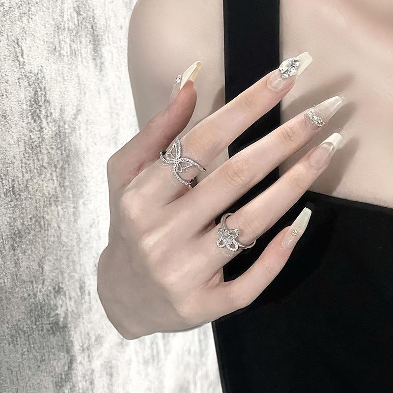 Butterfly Open Ring I Niche Design Sense Ns Wind Diamond Zircon Women'S Light Luxury High-End Sense Personality Ring