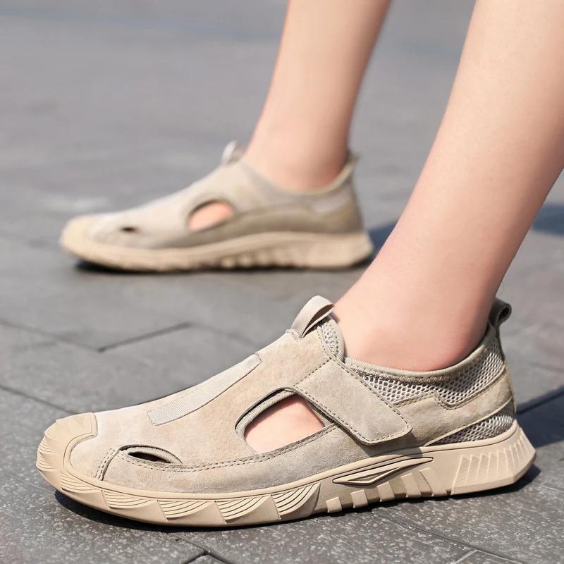 Men's Genuine Leather Shoes Hollow Out Trend Comfortable Men Shoes Outdoor British Fashion Men Sandals Sneakers Driving Shoes