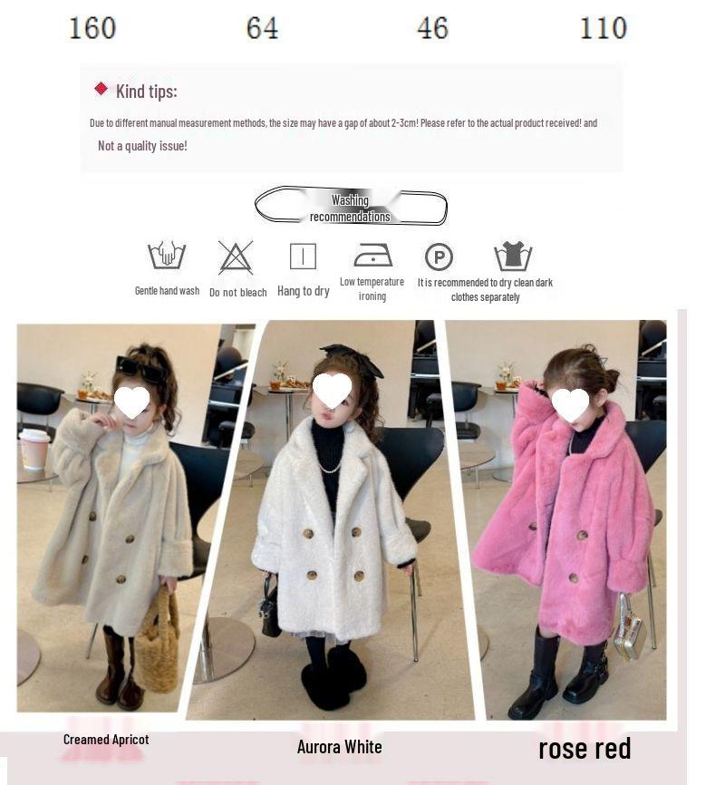 Girls' Faux Mink Fur Mid-Length Winter Coat