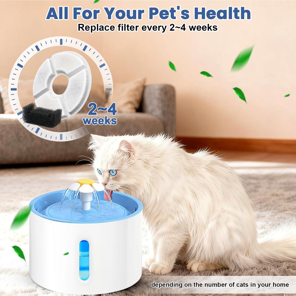 Cat Water Fountain Filter Replacement,Round Carbon Filters Set For 2.4L Top Automatic Pet Fountain Multiple Filtration System
