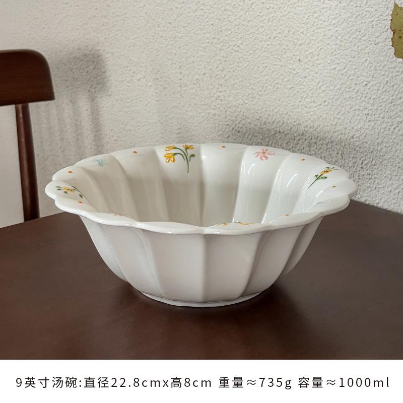 Small Yellow Flower High-Value Tableware Set, Ceramic Plate Of Small Fresh Ceramic Bowl, Rice Bowl, Binaural Bowl