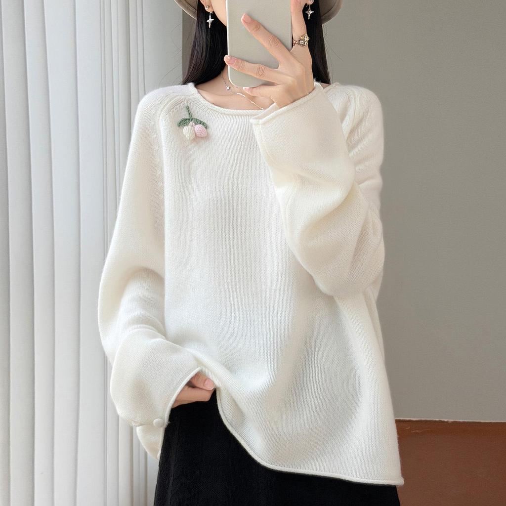 2026 Autumn/Winter Pure Wool Embroidered Loose Knit Pullover