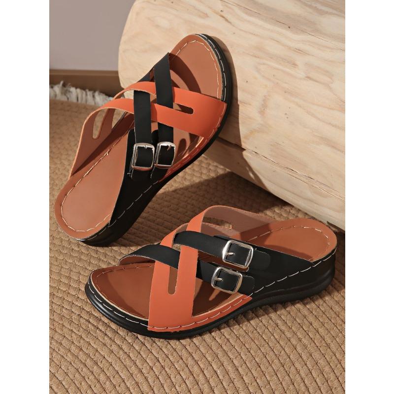 New Large Size Solid Color Slippers Female Fish Mouth Thick Bottom Fashion Belt Buckle One Word Cool Slippers