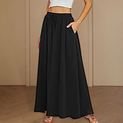 Maxirock mit verstellbarem Kordelzug, elastisch, hohe Taille, langer Rock mit großem Saum, Blumenmuster