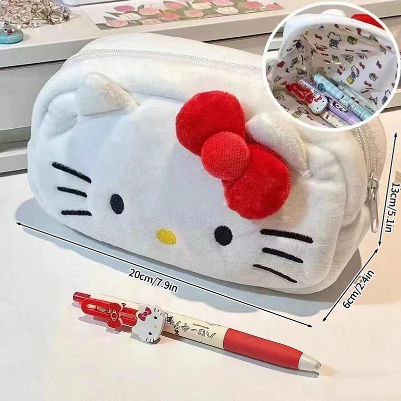 Hello Kitty Pencil Case Large Capacity Plush Pen Holder Hello Kitty Storage Bag Makeup Bag Cosmetics Pouch Desk Organizer Bag