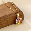 Vintage Bohemia Colorful Zircon Crystal Flower Pendant Stainless Steel Women Necklaces Female Clavicle Chain Jewelry
