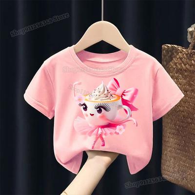 Italian Brainrot Cute Meme T-shirt for Girls Clothes Ballerina Cappuccino Print Tee Tops Pink Summer Cotton Outfits Streetwear