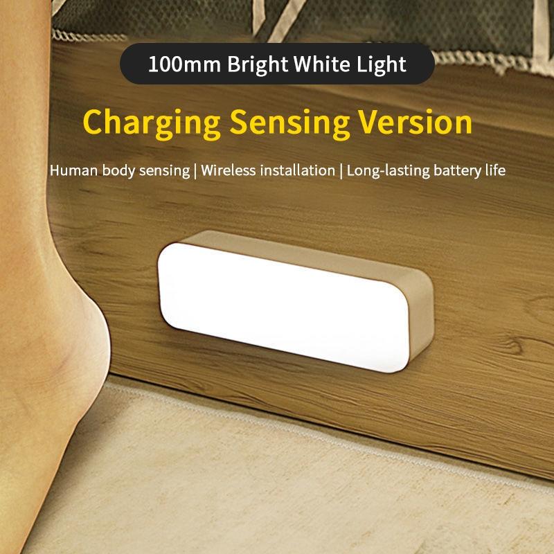 

USB перезаряжаемый ночник с датчиком движения, светодиодный светильник для декора спальни, настенная декоративная лампа для лестничного шкафа, гардеробной, комнаты, кровати 100mm-white light