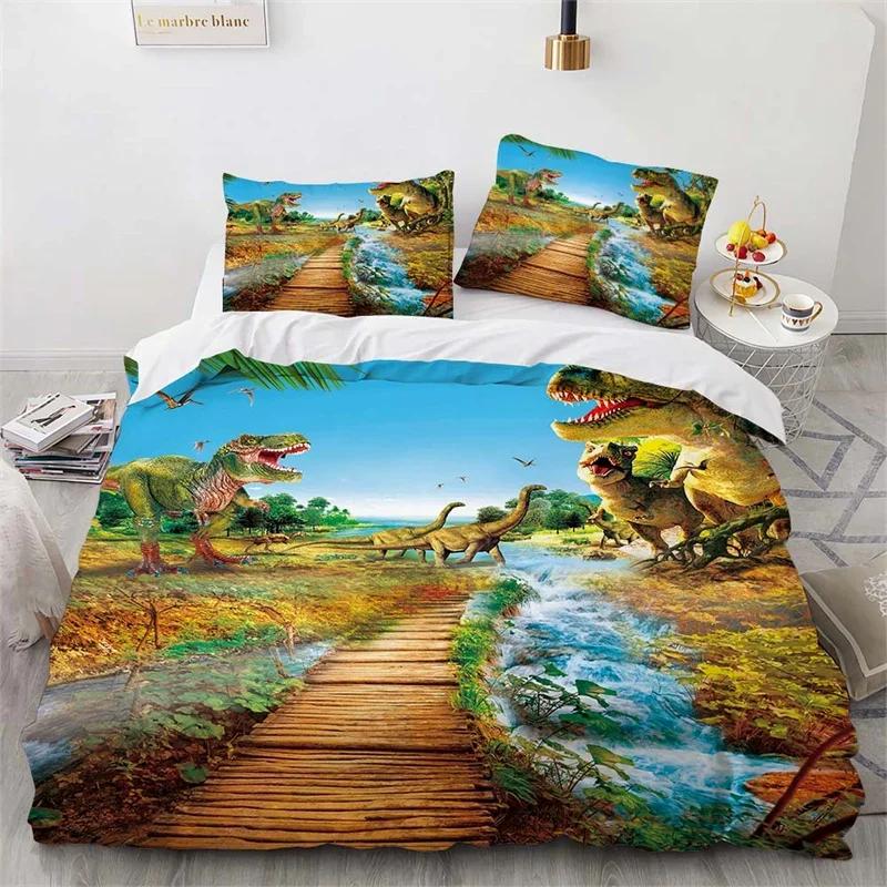 3D Dinosaur Duvet Cover Jurassic Animal Bedding Set Microfiber Comforter Cover King Full For Boys Teens Home Decor Birthday Gift