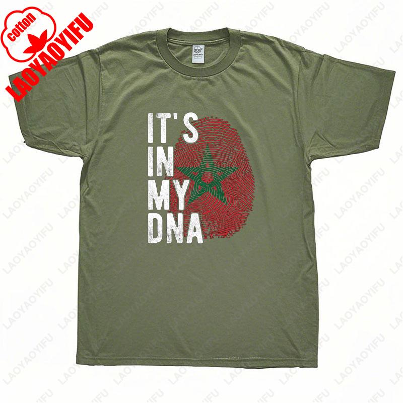 Its in My DNA Morocco Flag Fingerprint Graphic T Shirts Fashion Casual High Quality Cotton Woman Man Tshirt Summer Tops Tee