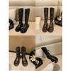 Cowhide~ Grape Mom Same Belt Buckle Knight Boots Women's Leather Round Head Thick Sole Versatile Boots Medium Tube Martin Boots