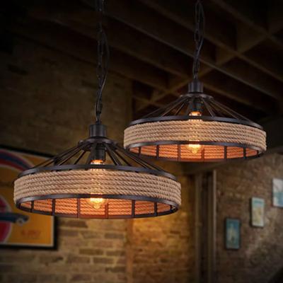 Spain Classical Sisal Rope Pendant Light E27 Hanging Lamp Retro Antique Industrial Lantern Chandelier Iron Candle Home Appliance