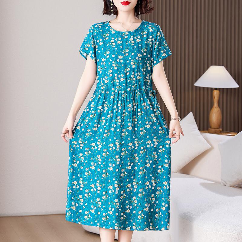 

Елегантні довгі жіночі сукні великого розміру Вільне жіноче вінтажне плаття з короткими рукавами 3XL