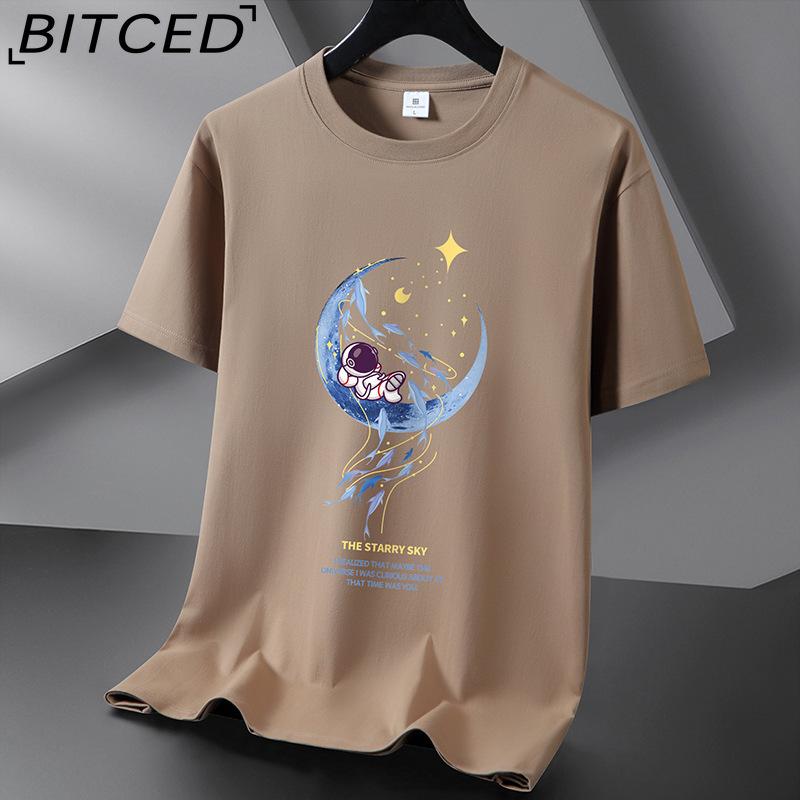 BITCED Kortermet t-skjorte i bomull for menn mote løs halvermet skjorte med trykt medfølende skjorte