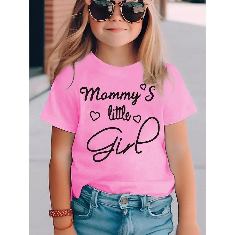 European sizes Summer Fashion Short-Sleeve T-Shirt for Girls Featuring Heart Elements And The Phrase 'Mommy'S Little Girl'