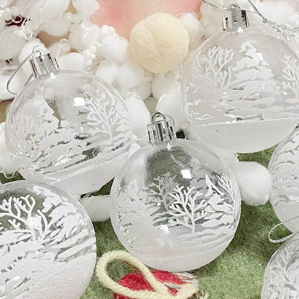 6pcs New Year 6cm Snow Ball Pendant Clear Baubles Xmas Tree Decor Hanging Ball Transparent Christmas Ball Home Decor