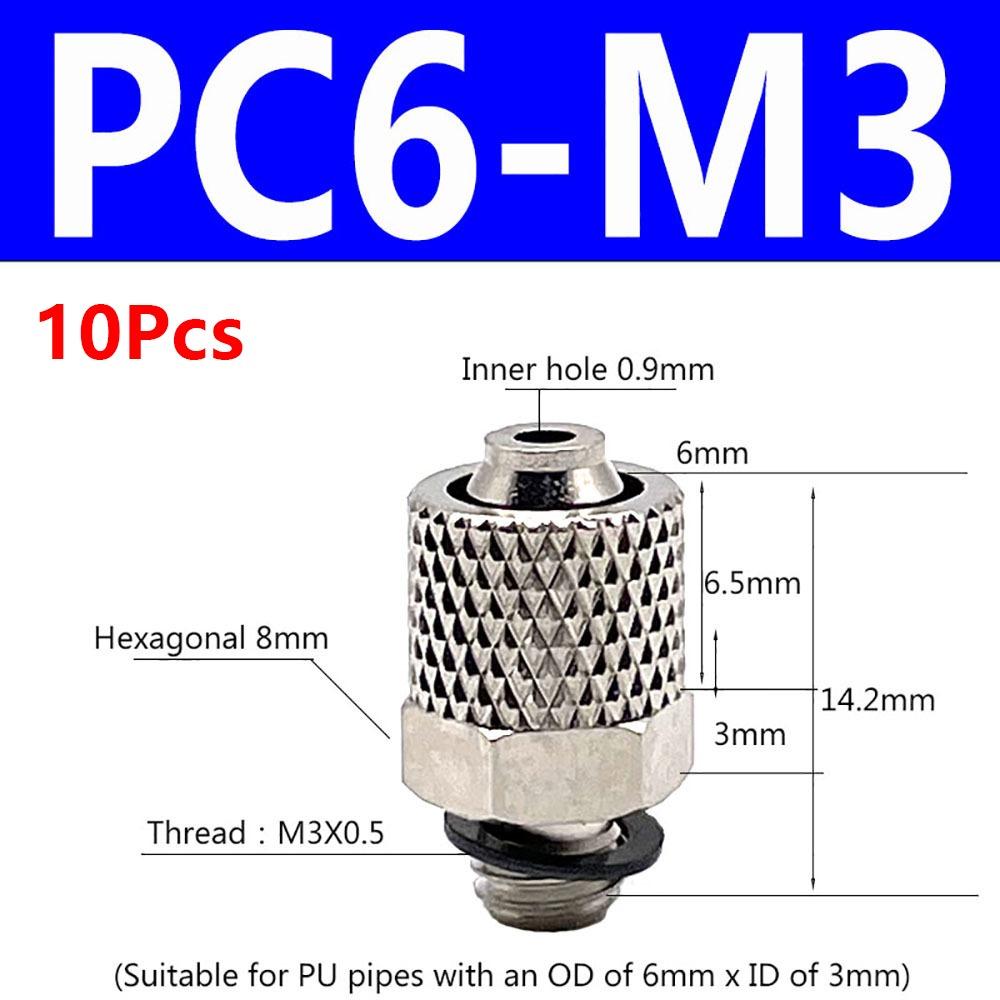 10Pcs Male Thread Air Tube Connector M3 M4 M5 M6 Pneumatic Pipe Connector Quick Fitting Fast Joint