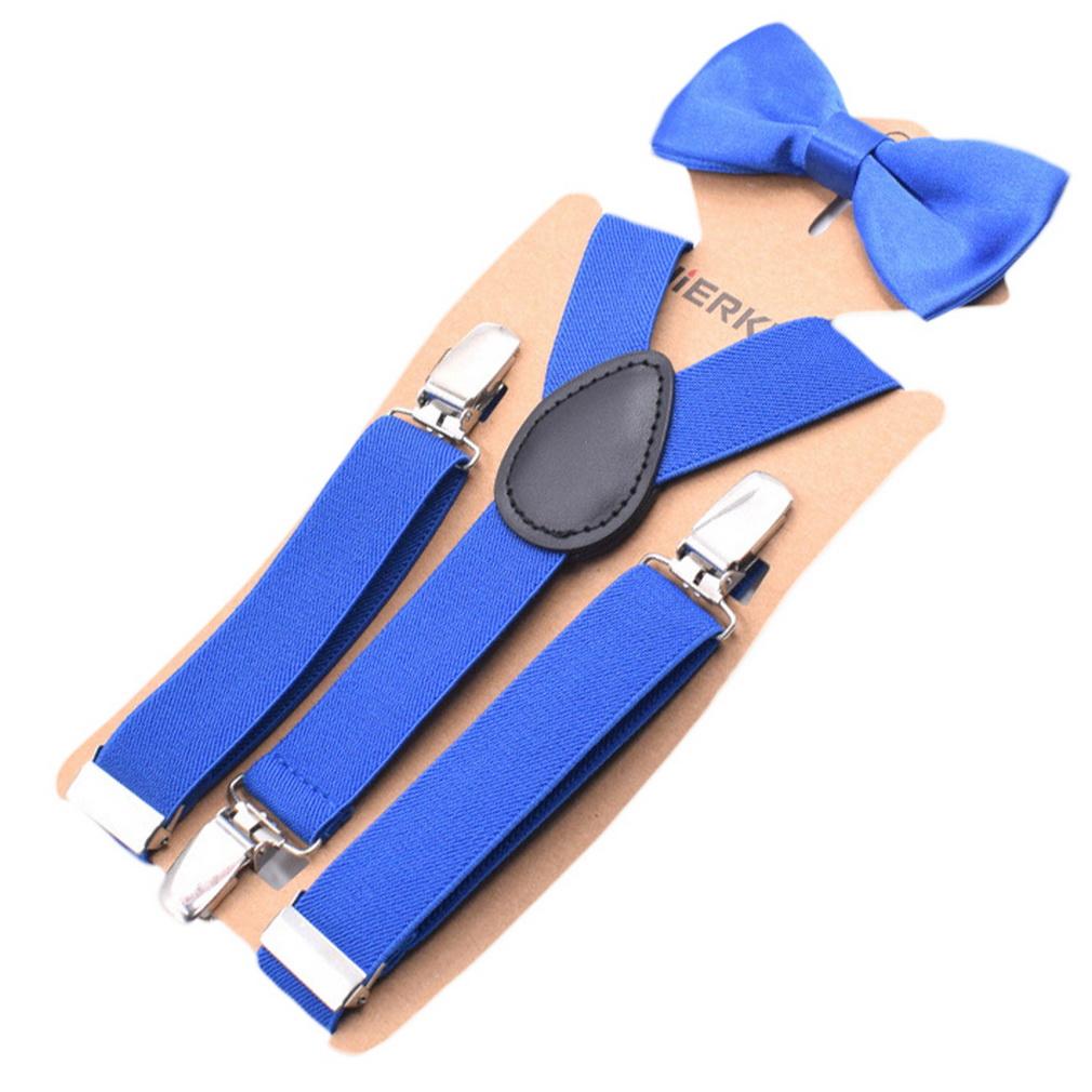 Kids 3-Clip Suspender & Bow Tie Set Adjustable Elastic for 5-8Y Boys Party Wedding School Accessories