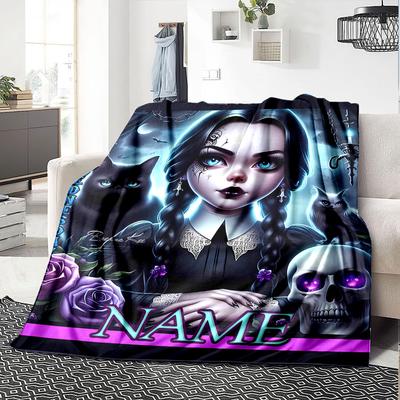 Customiz Name Personality Wednesday Addams Blanket Soft &Warm Sofa Office Bed Travel Lunch Break Blanket, Gift Suitable All Seasons