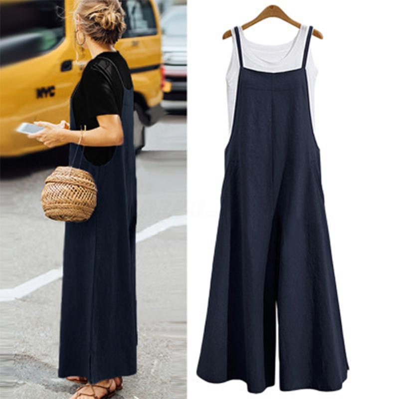 Plus-size Fashion Women's Loose Sleeveless Jumpsuits with Long Suspender Overalls Loose Jumpsuits with Wide Legs