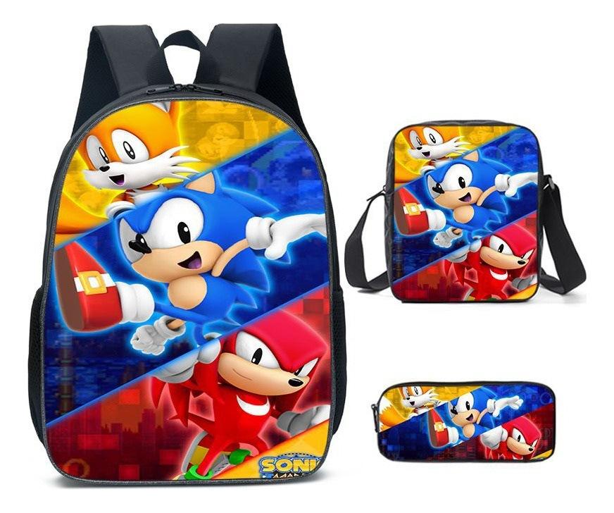 Backpack Sonic Elementary School Bag Lunch Bag Pencil Case Three-Piece Set
