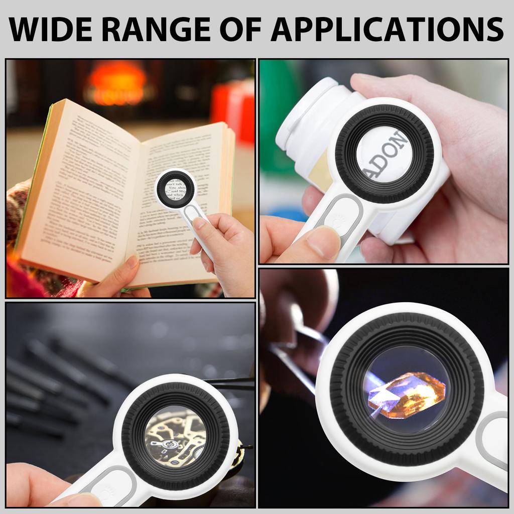 Magnifying Glass USB Rechargeable 60X Handheld Magnifier with Adjustable 3 Light Mode Electronic Magnifier for Watch Repair Read