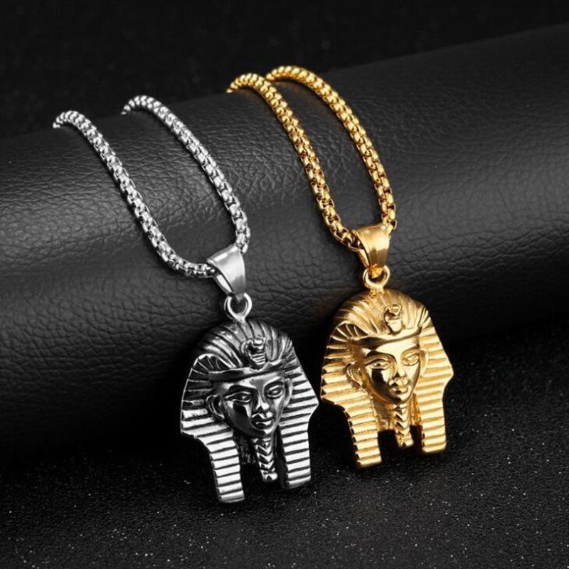 Fashionable Retro Titanium Steel Necklace for Men, Egyptian Pharaoh Lion Body and Human Face Pendant, Domineering