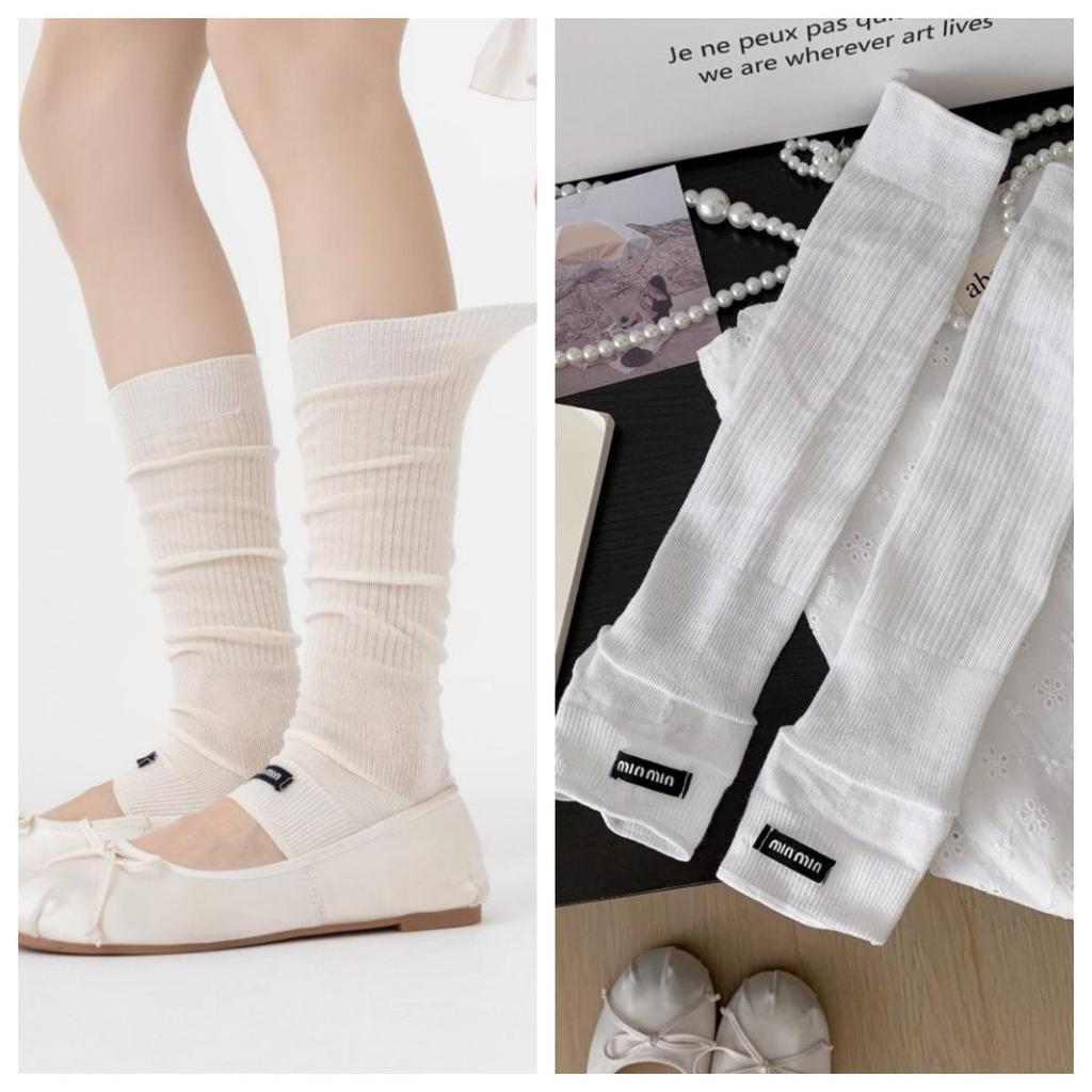 Ballet-Style Over-the-Knee Thin Summer Socks for Women - Solid Color, Calf-Slimming, Double-Needle Scrunch Design