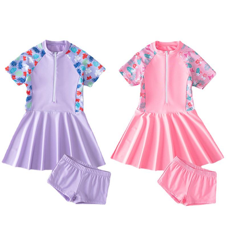 Girls' 2025 Cute Split Skirt Swimsuit: Medium & Large Kids' Professional Swimwear