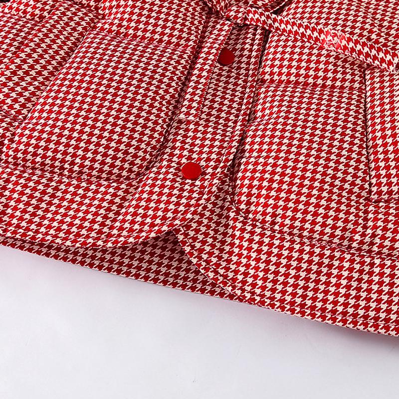 Checkered Retro Down Jacket Girls Fashionable Casual Cotton Coat Little Girl